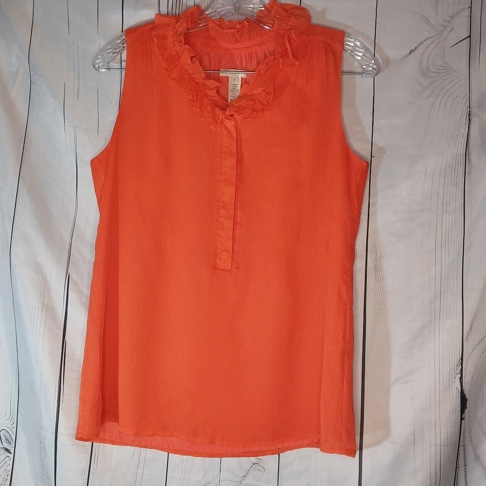 J.Crew Naomi Top Orange Lined Silk Sleeveless Ruffle Neck Blouse